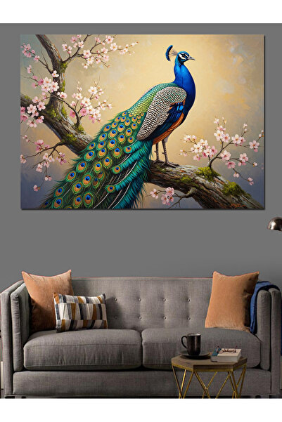 Artmeg Portret de păun pe ramuri de primăvară - Pânză decorativă - Tablou din...