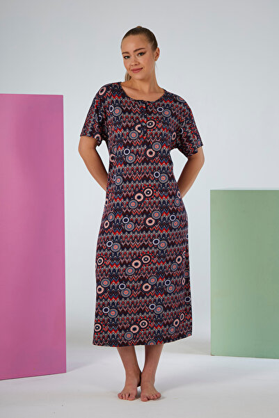 REMSA Rochie de dormit din viscoză cu mânecă scurtă pentru femei 25237-3 Bleu...