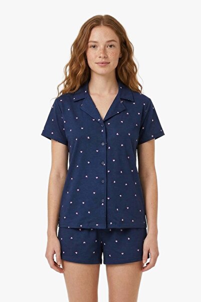 Cottonhill Σετ γυναικεία πιτζάμα με μαλακό γιακά πουκάμισου με μοτίβο καρδιάς...