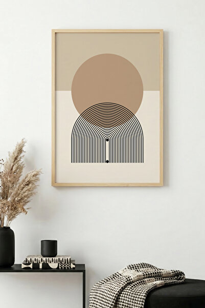 huhuli Doğal Ahşap Çerçeveli Geometrik Desenli Tablo - Minimal | huhu1142