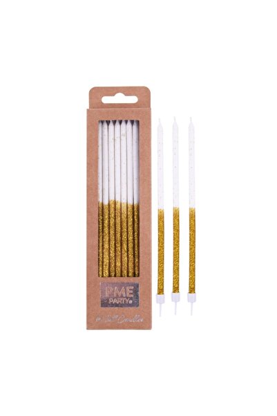 PME Λαμπερά Λευκά και Χρυσά Κεριά Γενεθλίων και Βάση, 16 τεμάχια. -