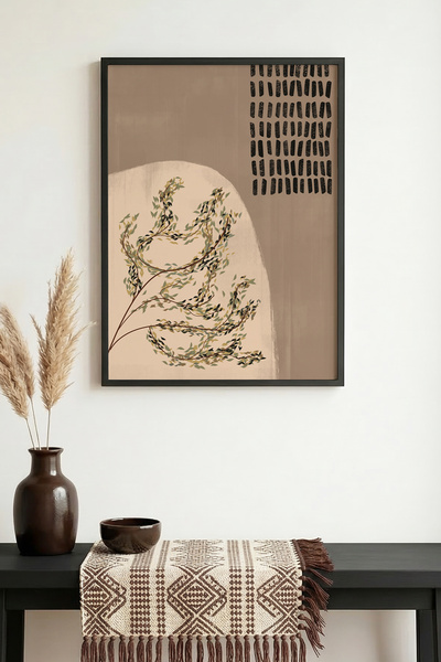 huhuli Επιτραπέζιος πίνακας με σχέδιο φύλλων με φυσικό ξύλινο πλαίσιο - Μίνιμ...