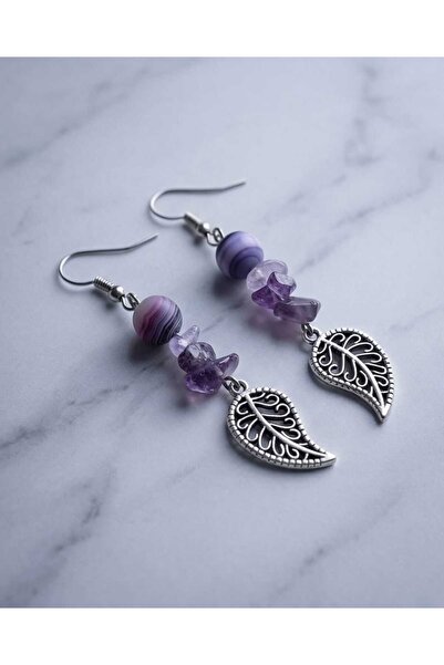 Dodemert Home Leaf-Shaped Purple Natural Stone Earrings