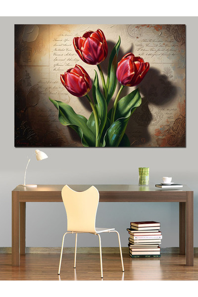 Artmeg Lalele Roșii Buchet Elegant de Flori Pânză Decorativă - Tablou din Lem...