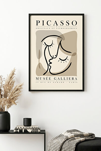 huhuli Μινιμαλιστικός πίνακας με μοτίβο προσώπου με φυσικό ξύλινο πλαίσιο - Π...