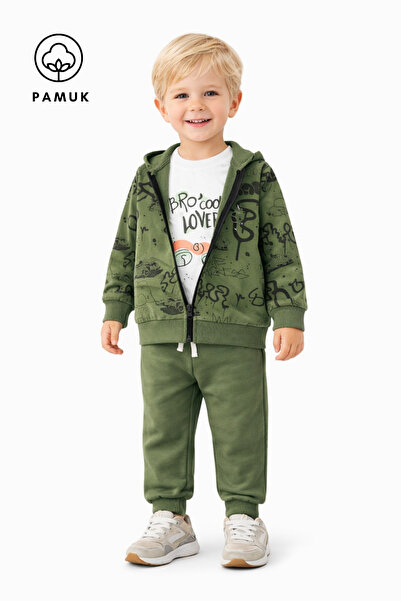 HK HOPKİDS Boy's 3-Piece Set with Graphic Patterned Seasonal Bottom and Top Set