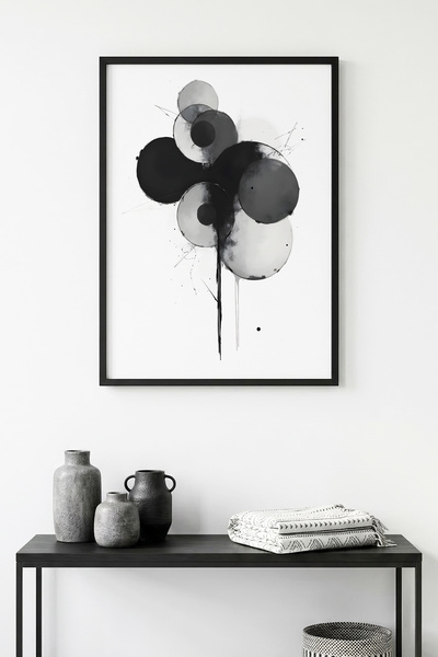 huhuli Πίνακας με αφηρημένα γεωμετρικά σχέδια με φυσικό ξύλινο πλαίσιο - Ασπρ...