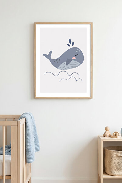 huhuli لوحة فنية بنمط الحوت السباح بإطار خشبي طبيعي - ألوان الباستيل |   هوهو...