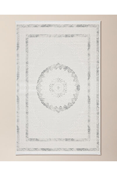 Madame Coco Mons Halı - Beyaz/Gri - 80x300 cm