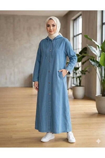 MODA VEDAT Women's Hooded Denim Jacket with Metal Buttons -0600