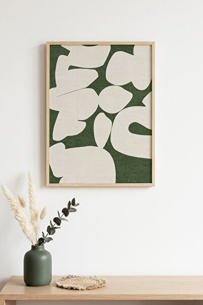 huhuli Πίνακας με αφηρημένα σχέδια με φυσικό ξύλινο πλαίσιο - Πράσινο-Λευκό |...
