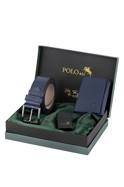Polo Air Men's Magnetic Wallet Belt Lighter Combination Set Navy Blue Color C...