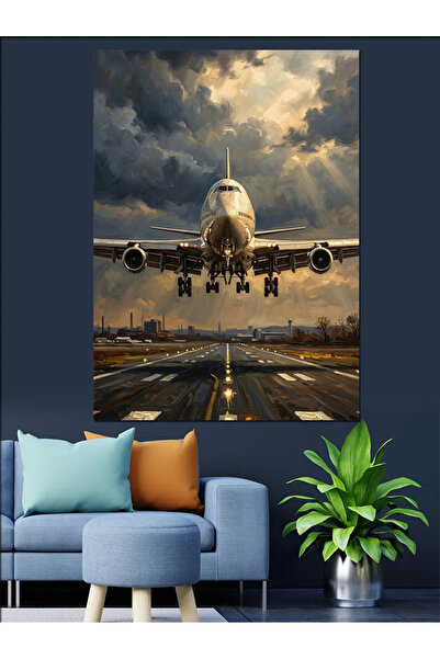 Artmeg Decorative Canvas of a Massive Passenger Airplane Landing - Mdf Wood T...