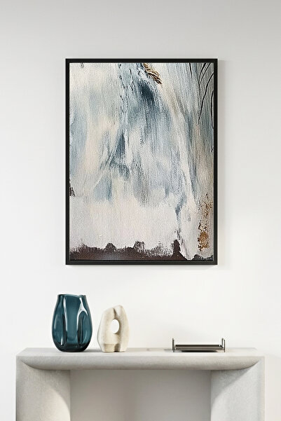 huhuli Πίνακας με αφηρημένα σχέδια με φυσικό ξύλινο πλαίσιο - Μπλε-Λευκό |   ...