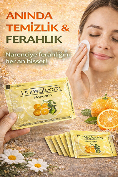 PUREGLEAM %80Alkollü Kolonyalı Bodrum Mandarin Tek Kullanımlık Islak Mendil 5...