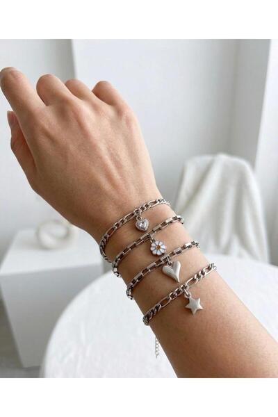 bijoux uniques Charmlı Silver Color Plated Set of 4 Bracelets