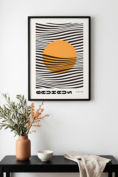 huhuli Επιτραπέζια ζωγραφική με αφηρημένο σχέδιο κυμάτων με φυσικό ξύλινο πλα...