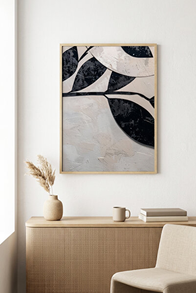 huhuli Τραπέζι με φυσικό ξύλινο πλαίσιο και μίνιμαλ σχέδιο φύλλων - Μαύρο-Λευ...