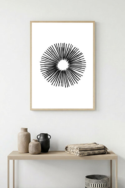 huhuli Μινιμαλιστικός πίνακας με μαύρο σχέδιο με φυσικό ξύλινο πλαίσιο - Γεωμ...