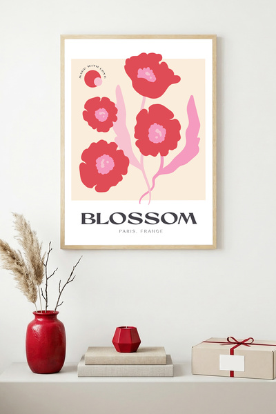 huhuli Tablou cu model floral înrămat în lemn natural - Tonuri vii |   huhu1588