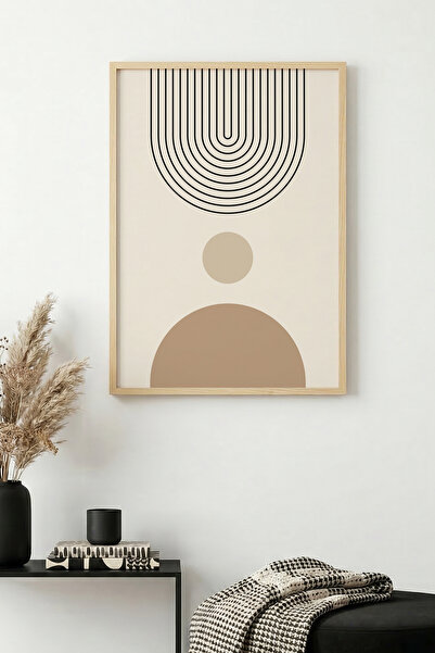 huhuli Τραπέζι με φυσικό ξύλινο πλαίσιο και μίνιμαλ γεωμετρικό σχέδιο - Μπεζ ...