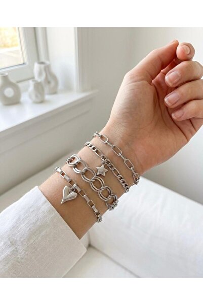 bijoux uniques Charmlı Silver Color Plated Set of 4 Bracelets