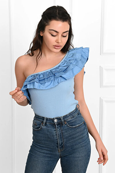 ANATOLIATEKSTILE Body Damă Elegant Asimetric cu Volane – Body One Shoulder Sl...