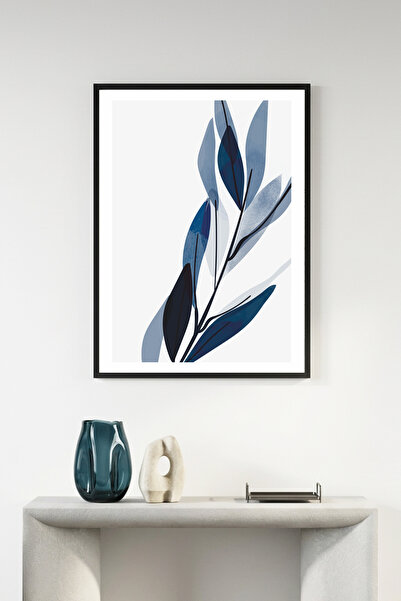 huhuli Τραπέζι με μίνιμαλ σχέδιο φύλλων σε φυσικό ξύλινο πλαίσιο - Μπλε αποχρ...