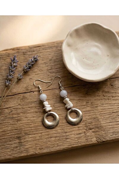 Dodemert Home White Cracked Natural Stone Earrings