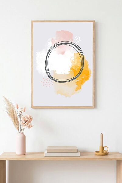 huhuli Tablou cu model abstract, încadrat în lemn natural - Tonuri pastelate ...