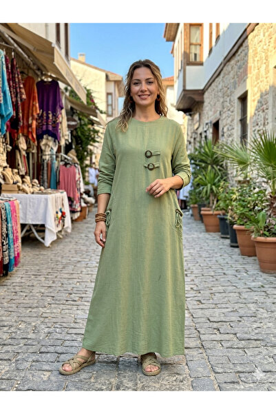Clarity %100 Pamuk Keten Bohem Otantik Elbise