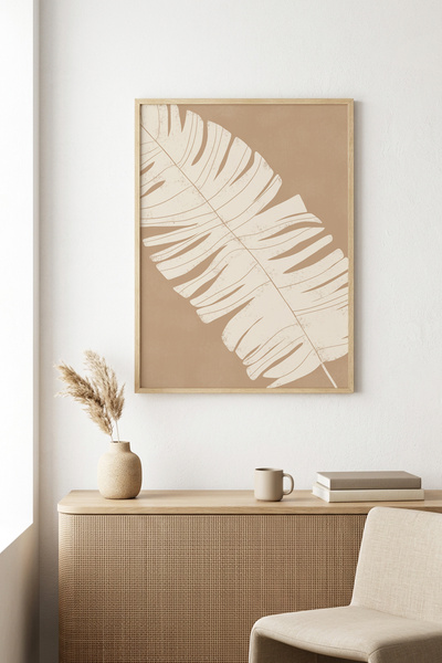 huhuli Tablou cu model de frunze, cu ramă din lemn natural - Minimalist |   h...