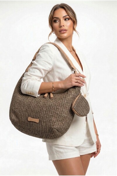 Redoxy Women's Large Internal Volume Straw Design Bohemian Bag - with Detacha...