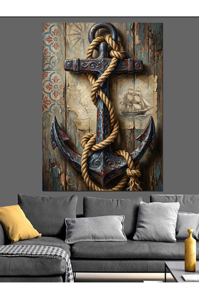 Artmeg Pânză decorativă cu frânghii și ancoră marină în stil vintage - Masă d...