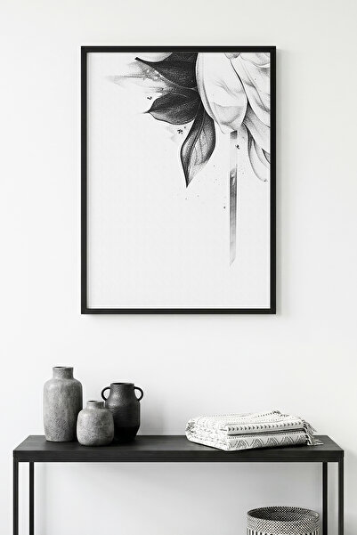 huhuli Επιτραπέζια ζωγραφιά με μινιμαλιστικό ασπρόμαυρο σχέδιο λουλουδιών με ...