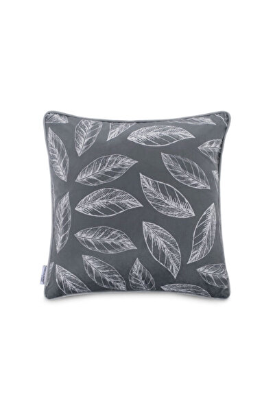 Amelia Home Perna decorativa din catifea cu motiv frunze, Calm, 45 x 45 cm, Gri