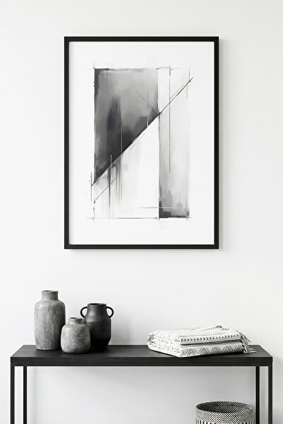 huhuli Tablou minimalist abstract cu ramă din lemn natural - Alb-negru |   hu...