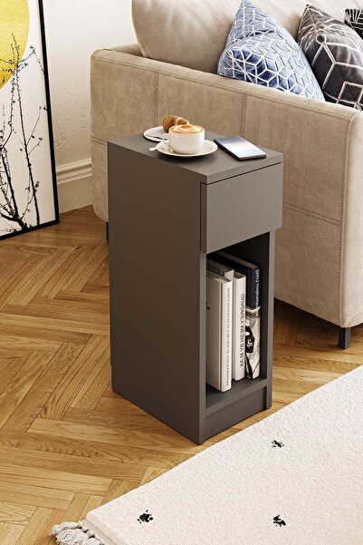 Hofga Truva Çok Amaçlı Çekmeceli Yan Sehpa Kitaplık Dekor Sehpa Komodin Antrasit