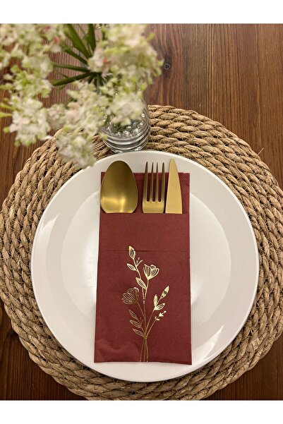 kidspartim Gold Gilded Cherry Colored Poppy Flower Napkins with Kangaroo Pock...