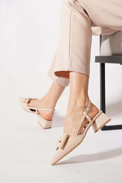 Moda Pie Sandale cu toc pentru femei Leoret, cu fundă și spate deschis, din s...