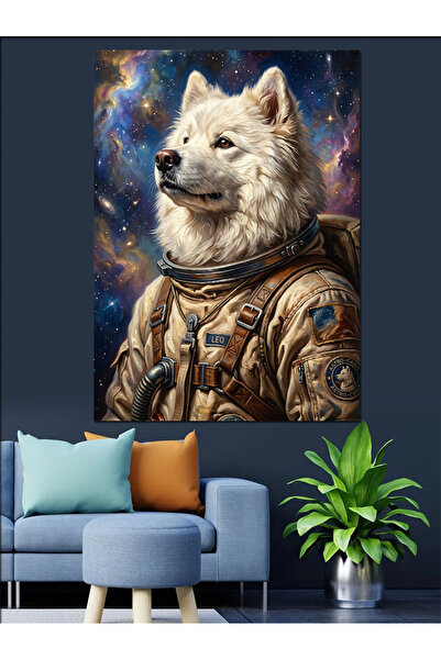 Artmeg Pânză decorativă cu astronautul lup alb cu îmbrăcăminte spațială - Tab...