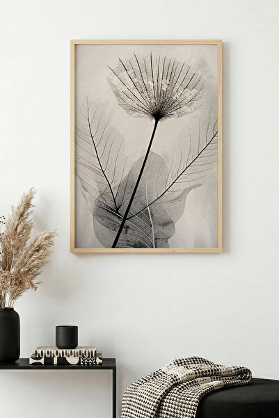 huhuli Τραπέζι με μίνιμαλ σχέδιο φύλλων με φυσικό ξύλινο πλαίσιο - Ασπρόμαυρο...