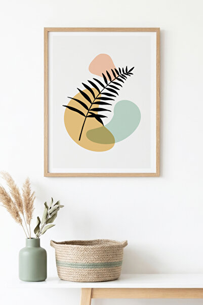 huhuli Tablou cu model minimalist de frunze, cu ramă din lemn natural - Tonur...