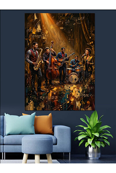 Artmeg Orchestra de jazz sub lumina scenă - Tablou decorativ din pânză - Masă...