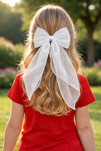 Sibel Günay Butik Girl's Chiffon White Bow Hair Clip – Elegant Hair Accessory...