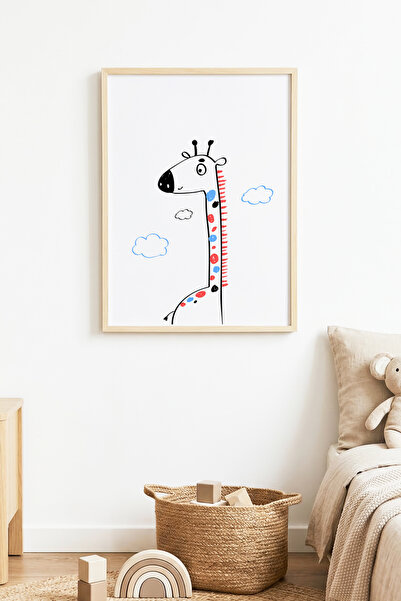huhuli Tablou cu girafă în stil desen animat, cu ramă din lemn natural - Tonu...
