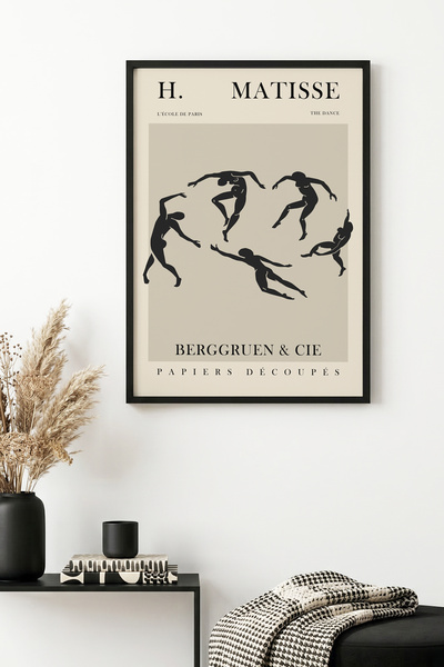 huhuli Tablou cu model de dans abstract, înrămat cu lemn natural - Minimal | ...