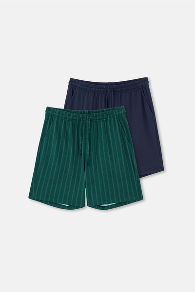 Dagi Navy Blue-Green Double Knitted Shorts