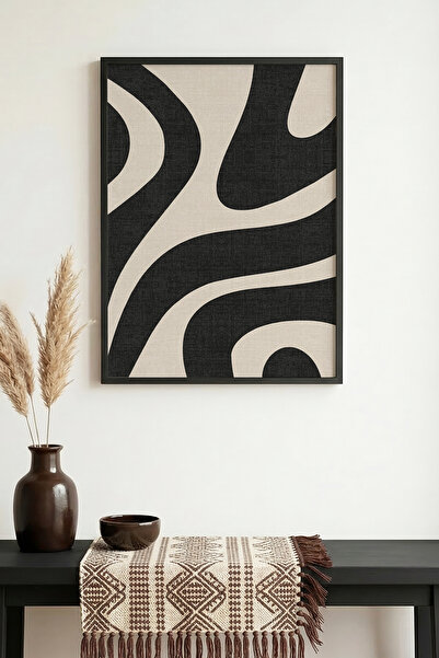 huhuli Πίνακας με αφηρημένα σχέδια με φυσικό ξύλινο πλαίσιο - Ασπρόμαυρο |   ...