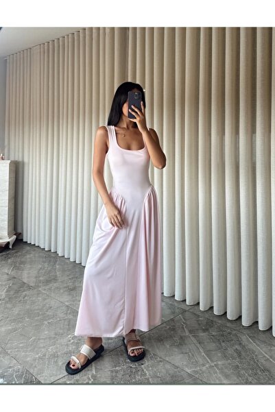 Noi Belis Square Neck Maxi Length Knitted Dress with Flounce Detail Ss26El0007